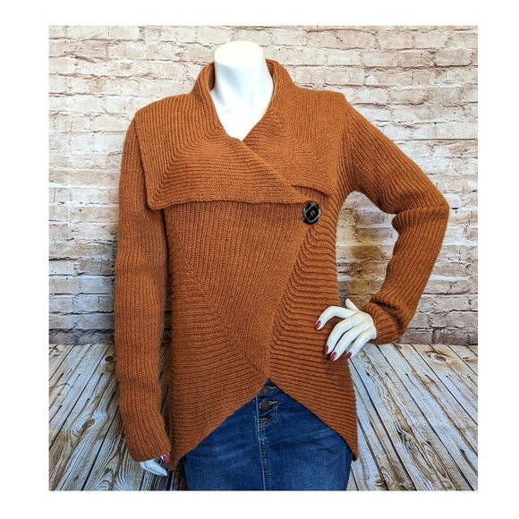 Elisabetta Collection Asymmetric Cardigan Sweater Wms Sz M Italy Wool Blend - Picture 1 of 11